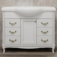 Тумба с раковиной ValenHouse Эллина 105 белая, 6 ящиков, 1 дверца, ручки бронза