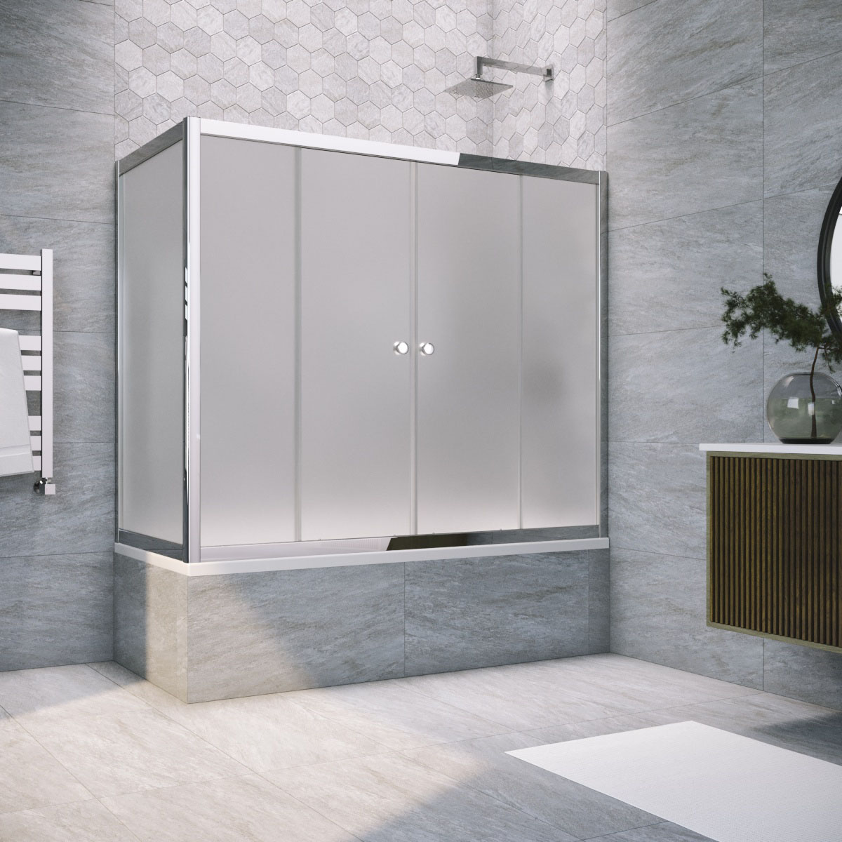 Шторка на ванну Vegas Glass Z2V+ZVF TUR NOVO 165*90 08 10, профиль глянцевый хром, стекло сатин