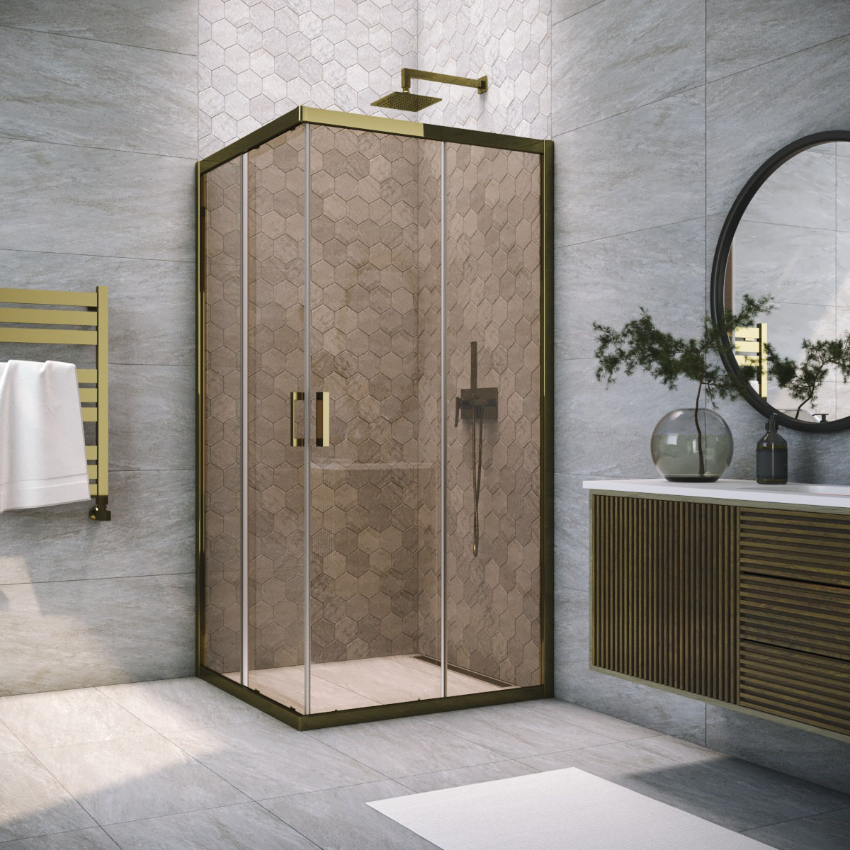 Душевой уголок Vegas Glass ZA TUR NOVO h1900 85 05 05, профиль бронза, стекло бронза