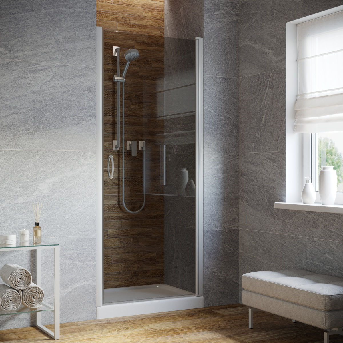 Душевая дверь в нишу Vegas Glass EP LUX 90 01 07 R, профиль белый, стекло графит