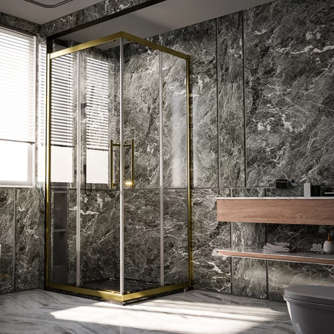 Душевой уголок Veconi Premium Trento PTC-20G 100x90, профиль золото