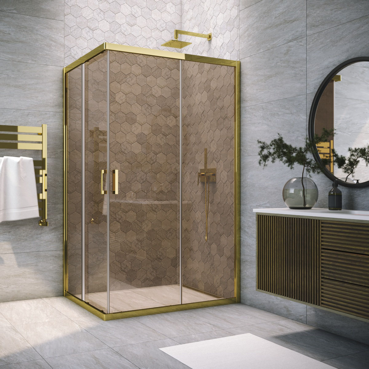 Душевой уголок Vegas Glass ZA-F TUR NOVO 85*80 09 05, профиль золото глянцевое, стекло бронза