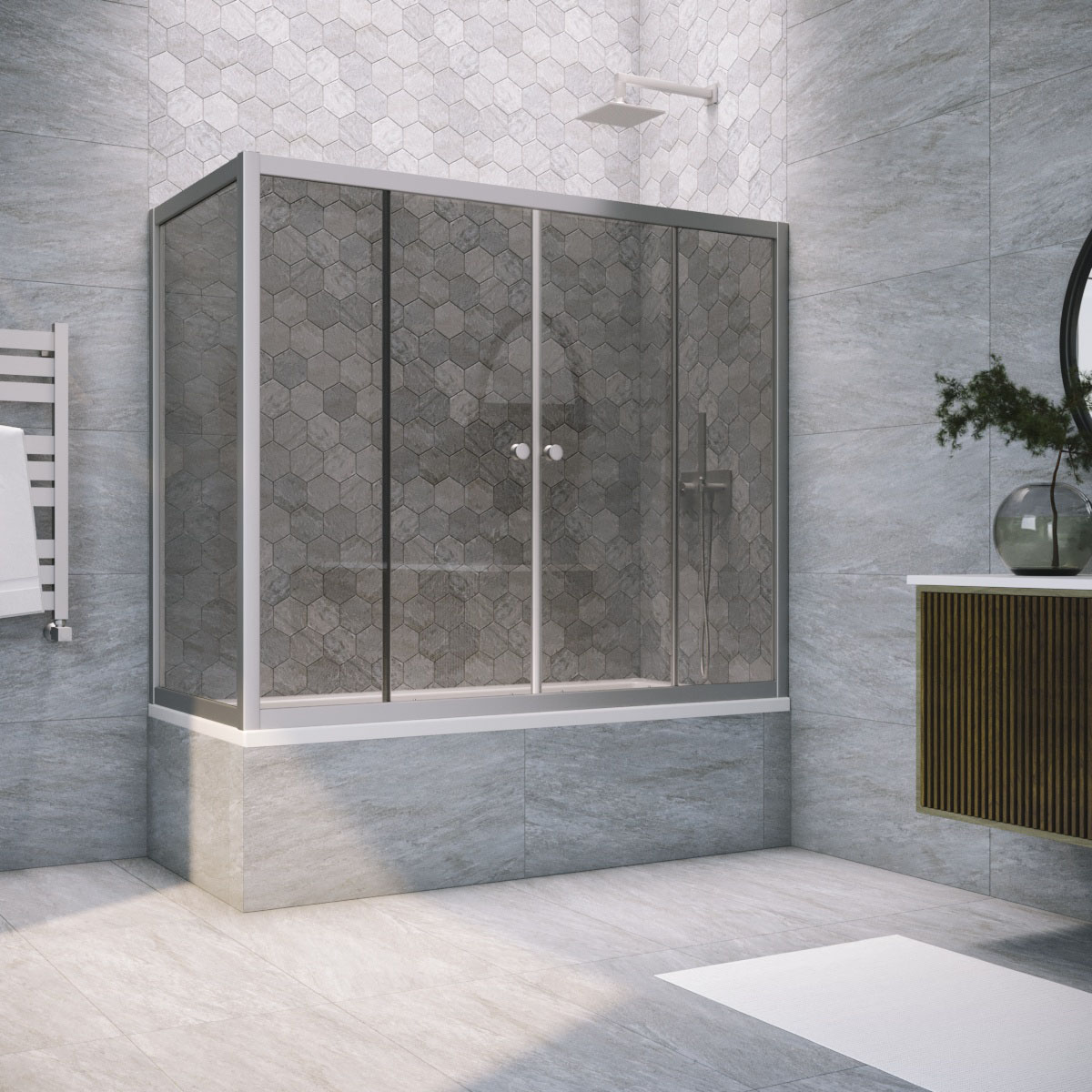 Шторка на ванну Vegas Glass Z2V+ZVF NOVO 185*90 07 07, профиль матовый хром, стекло графит