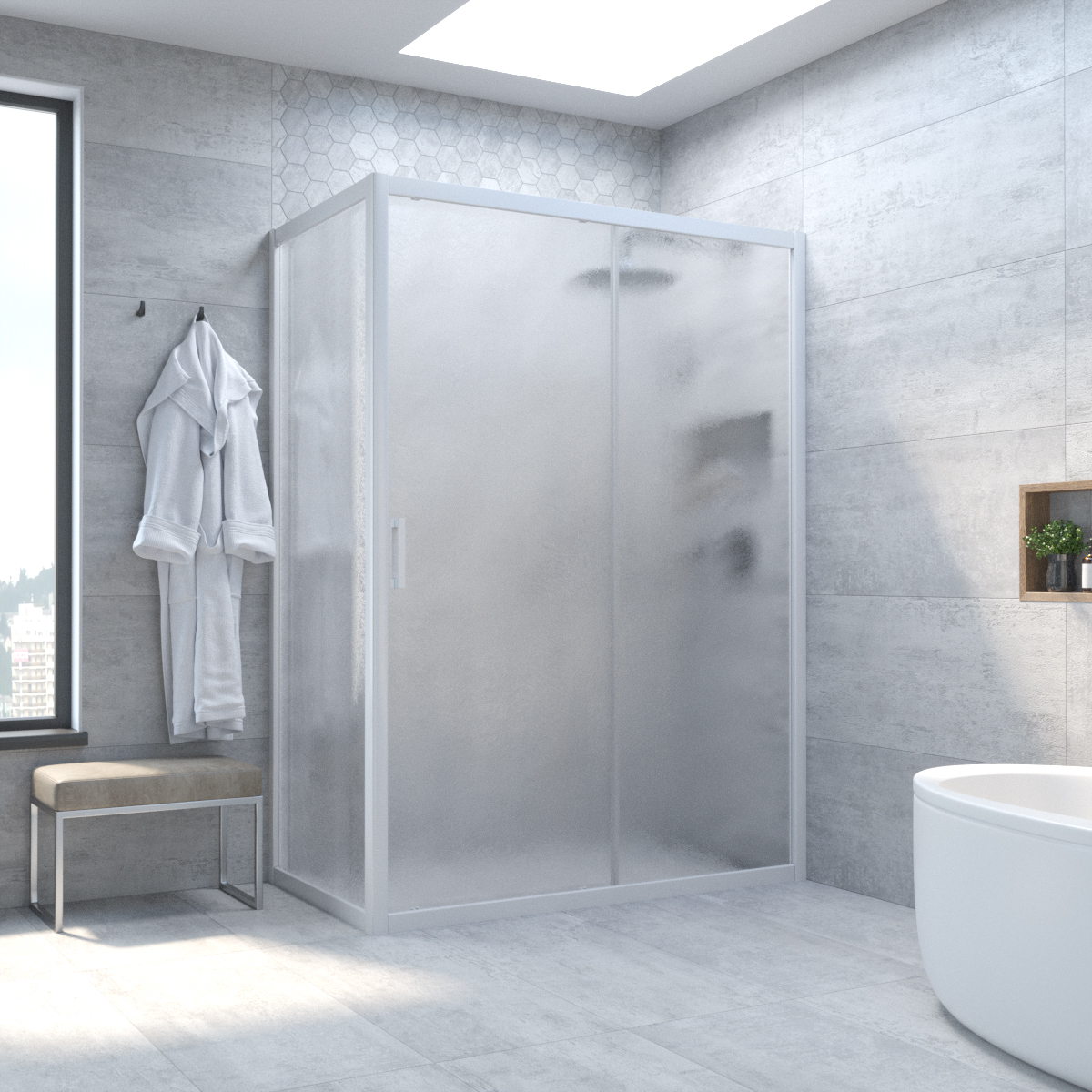 Душевой уголок Vegas Glass ZP+ZPV NOVO h2000 100*100 01 02, профиль белый, стекло шиншилла