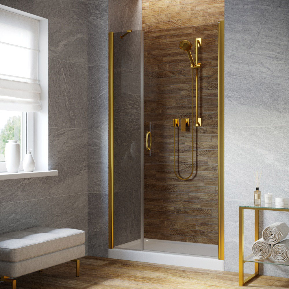 Душевая дверь в нишу Vegas Glass EP-F-2 LUX 155 09 07 R, профиль золото глянцевое, стекло графит