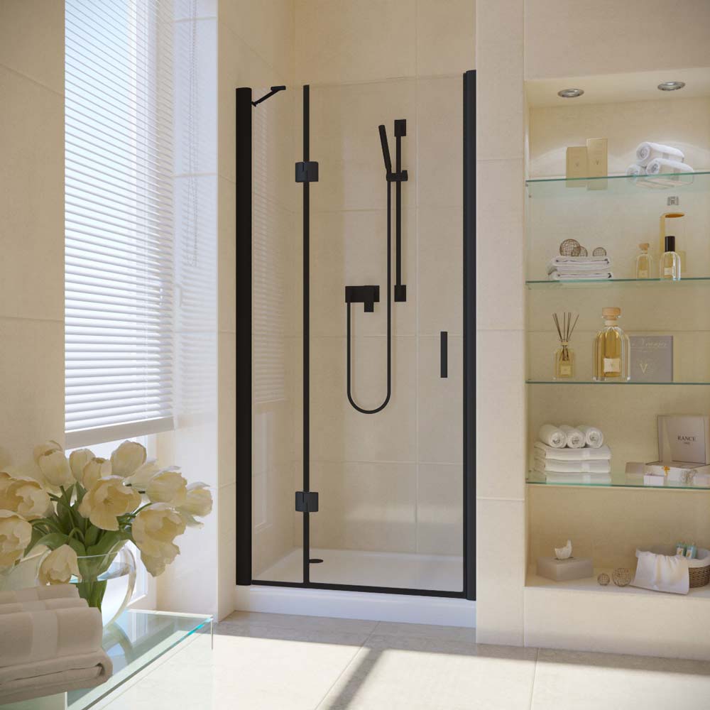 Душевая дверь в нишу Vegas Glass AFP LUX 95 02М 01 L, профиль черный матовый, стекло прозрачное