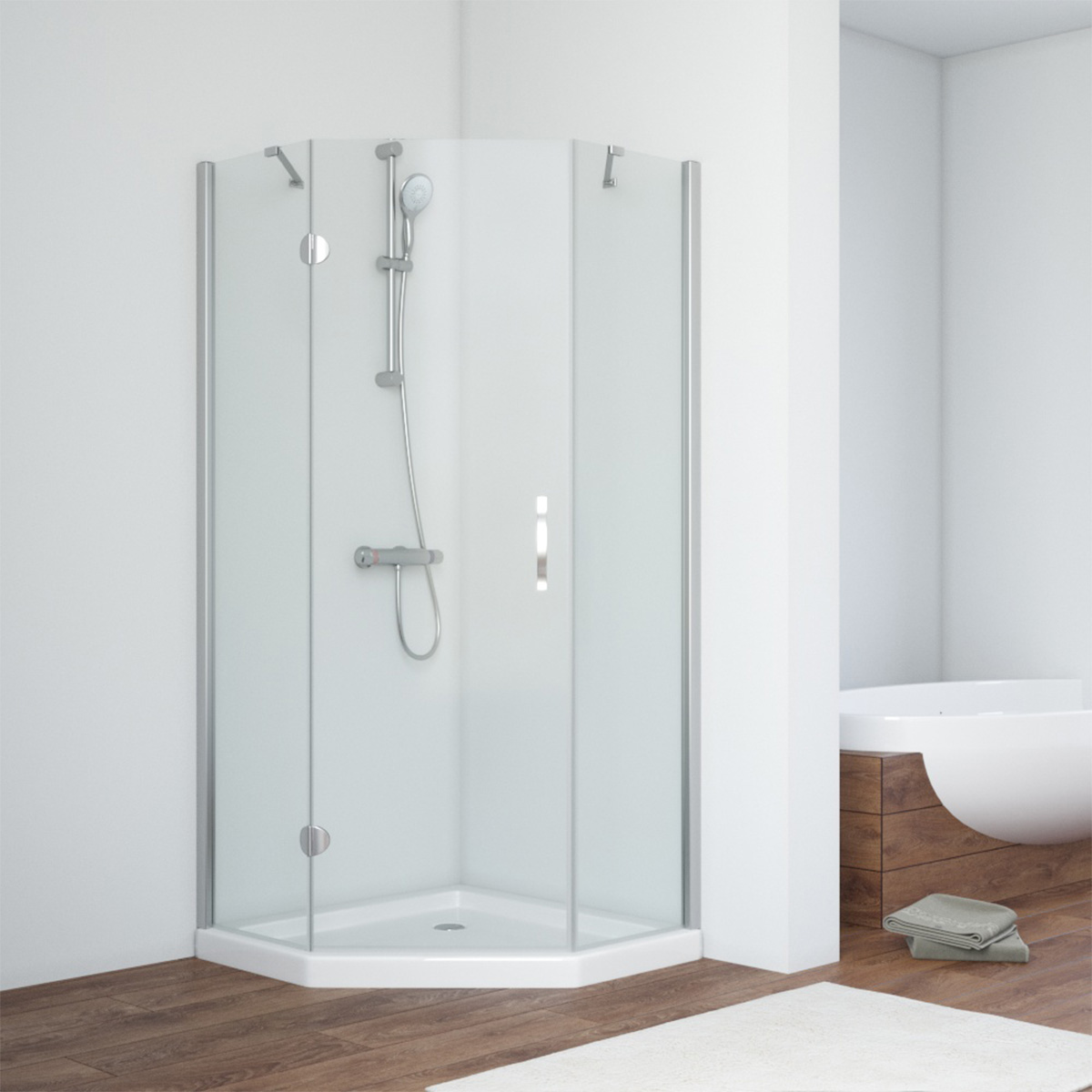 Душевой уголок Vegas Glass AFA-Pen NOVO 110 08 crystalvision L, профиль глянцевый хром, стекло crystalvision