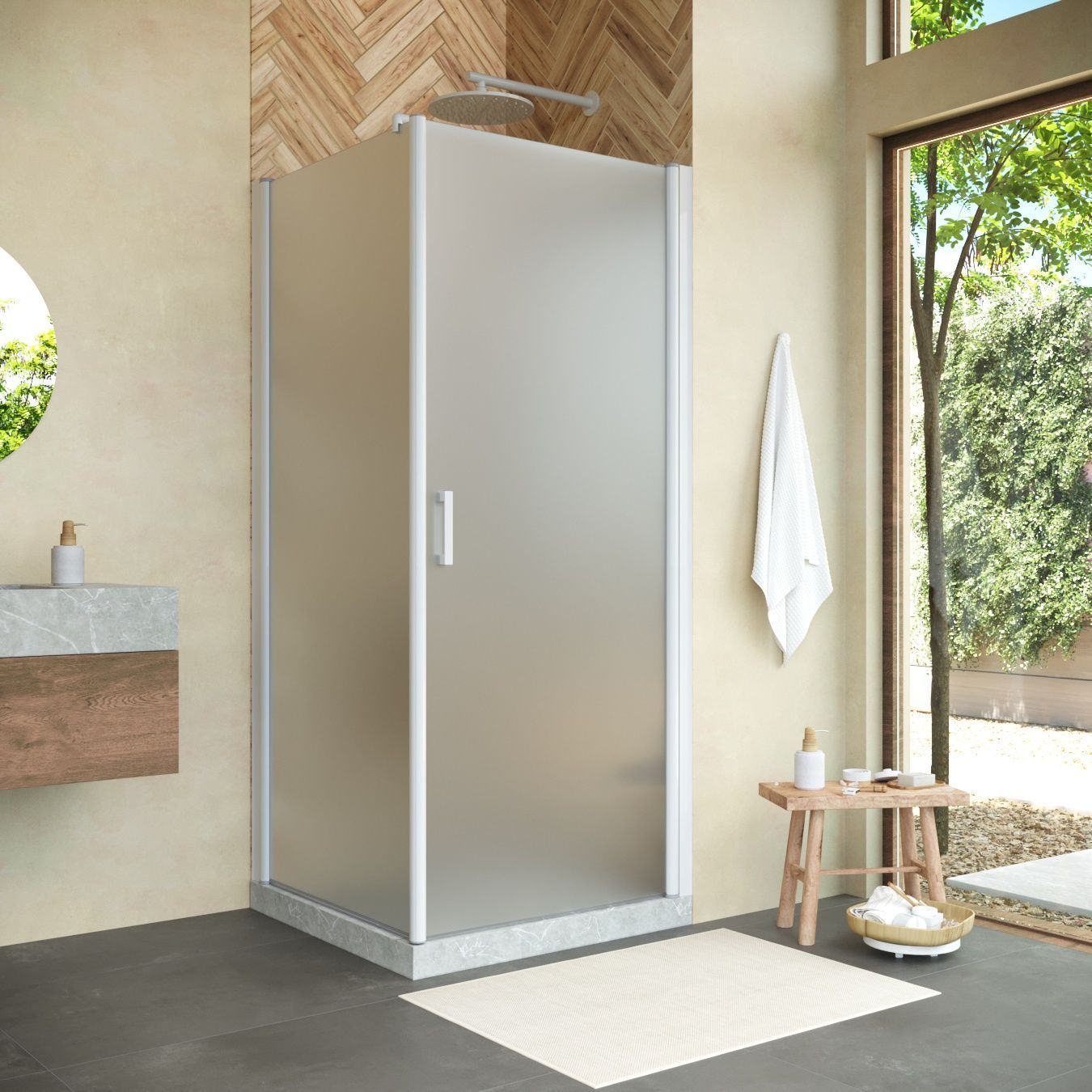 Душевой уголок Vegas Glass EP-Fis NOVO h2000 90*80 01 10 L профиль белый, стекло сатин