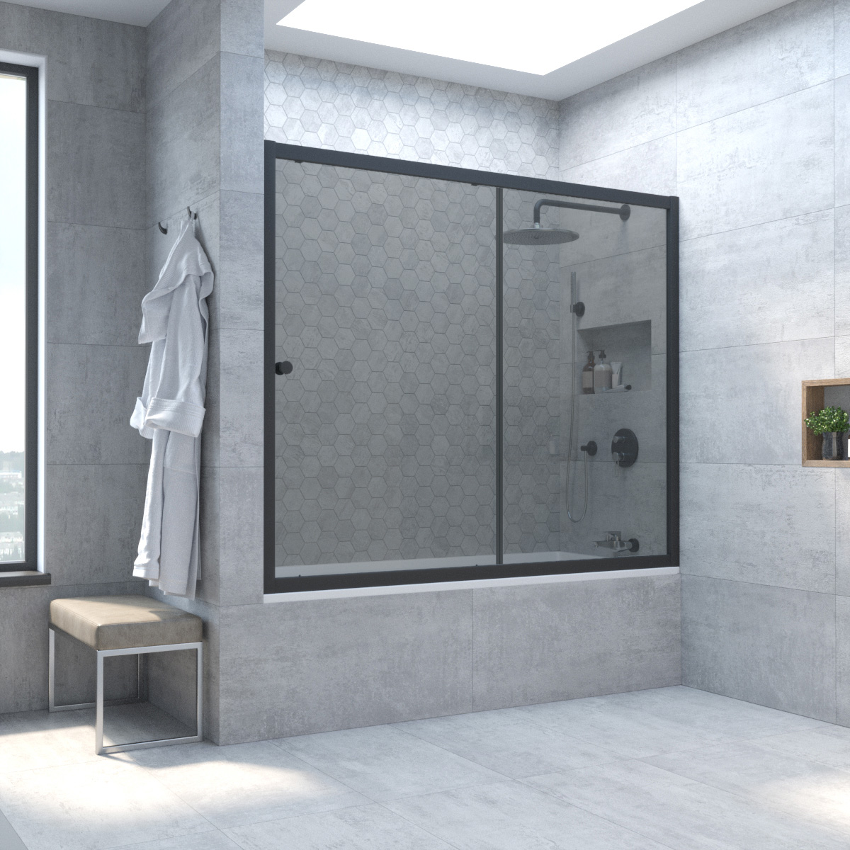 Шторка на ванну Vegas Glass ZV NOVO 160 02М 07, профиль черный матовый, стекло графит