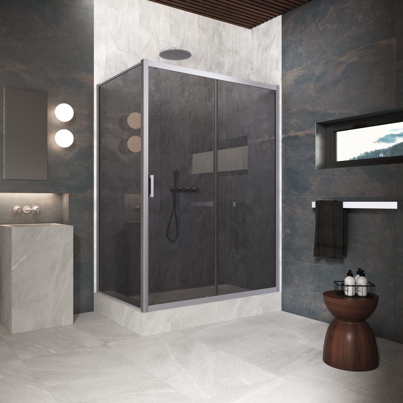 Душевой уголок Vegas Glass ZP+ZPV Protec h1900 120*100 07 07, профиль матовый хром, стекло графит