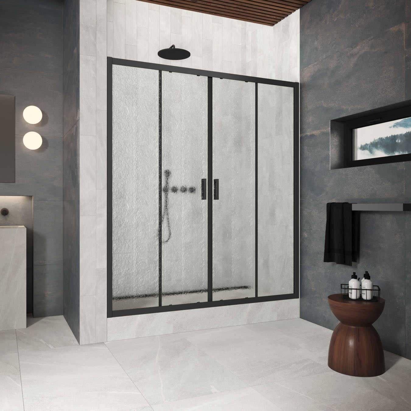Душевая дверь в нишу Vegas Glass  Z2P Protec h1900 220 02М 02, профиль черный матовый, стекло шиншилла