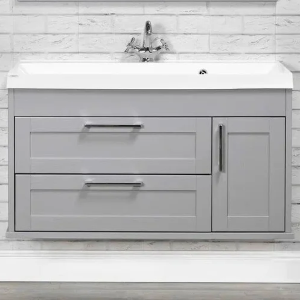 Тумба с раковиной ValenHouse Эйвори 100 подвесная, серая