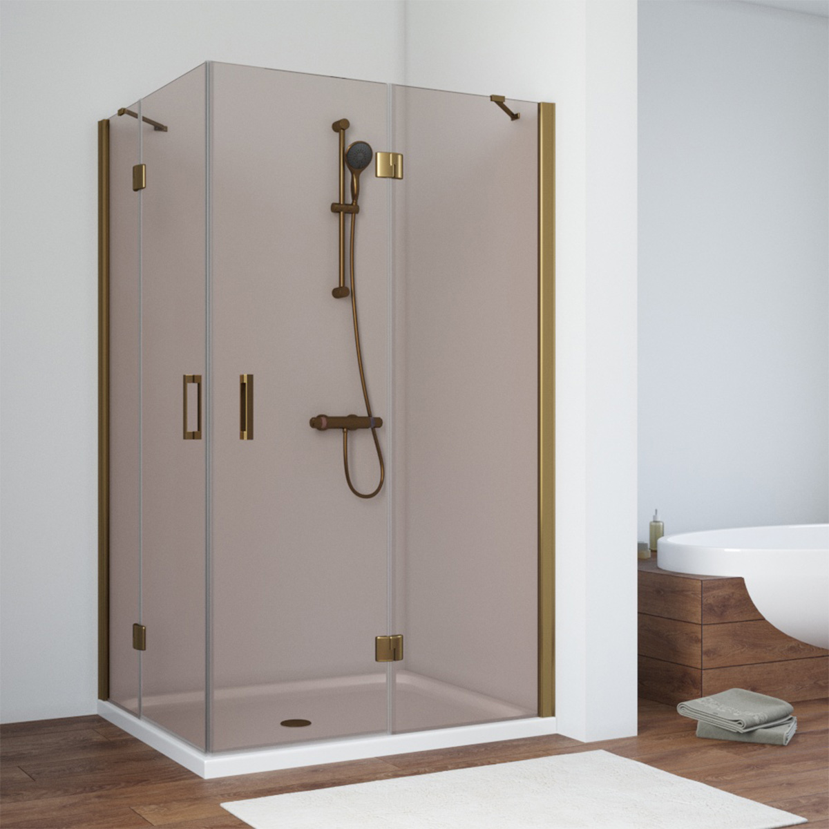 Душевой уголок Vegas Glass AFA-F NOVO 120*110 05 05 R, профиль бронза, стекло бронза