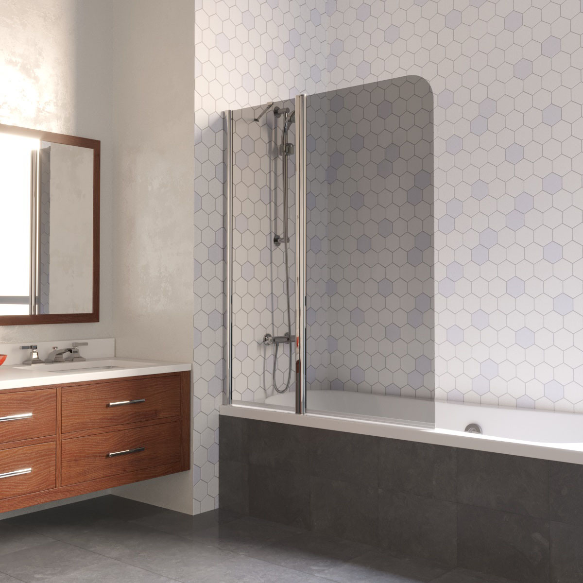 Шторка на ванну Vegas Glass E2V LUX ST 125 08 07 L, профиль глянцевый хром, стекло графит