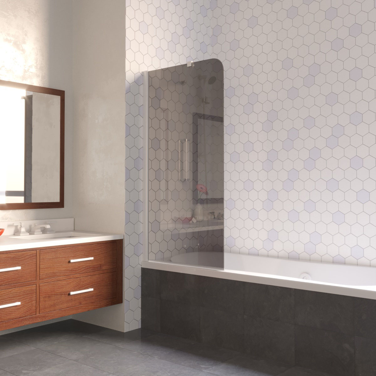 Шторка на ванну Vegas Glass EV LUX ST 76 01 07 L, профиль белый, стекло графит