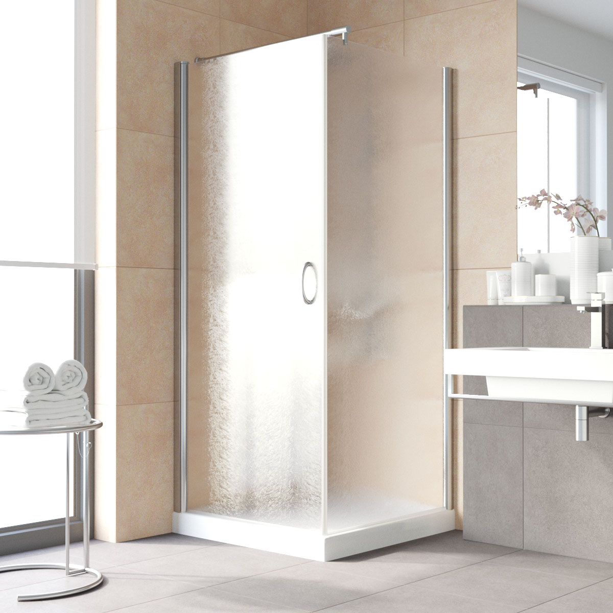 Душевой уголок Vegas Glass EP-Fis LUX 80*90 08 02 L, профиль глянцевый хром, стекло шиншилла