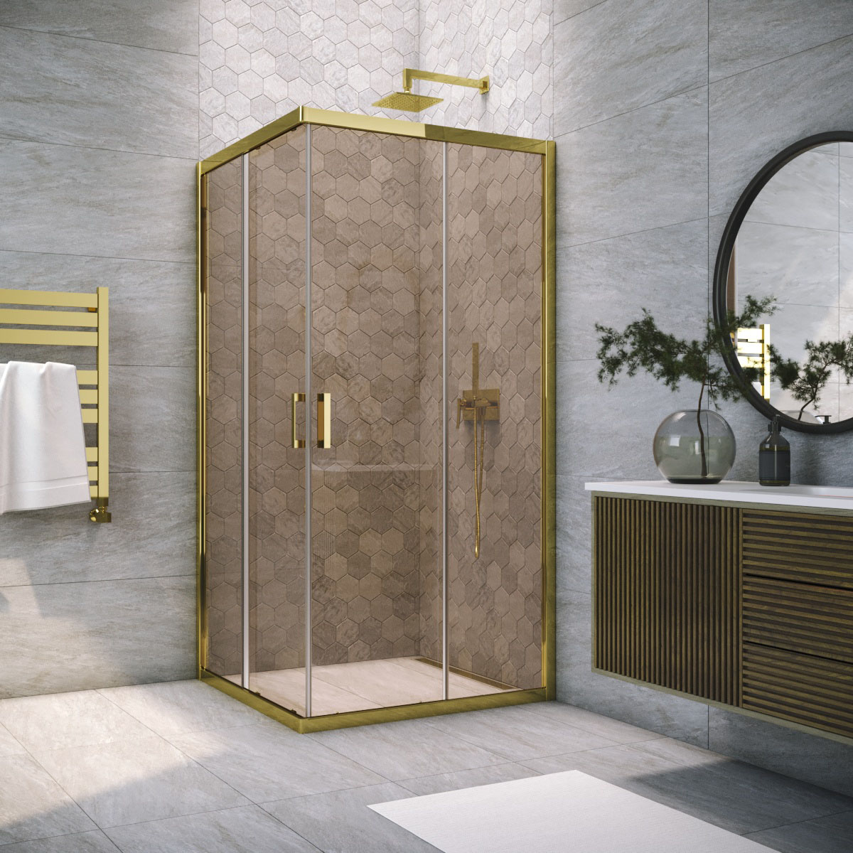 Душевой уголок Vegas Glass ZA TUR NOVO 85 09 05, профиль золото глянцевое, стекло бронза