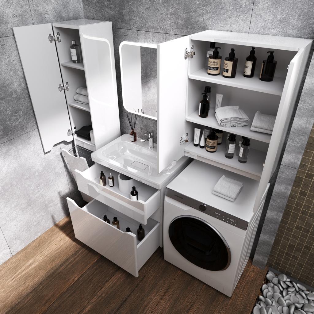 Тумба с раковиной Style Line Марелла 70 2 ящика Люкс антискрейтч белая глянец, Plus напольная