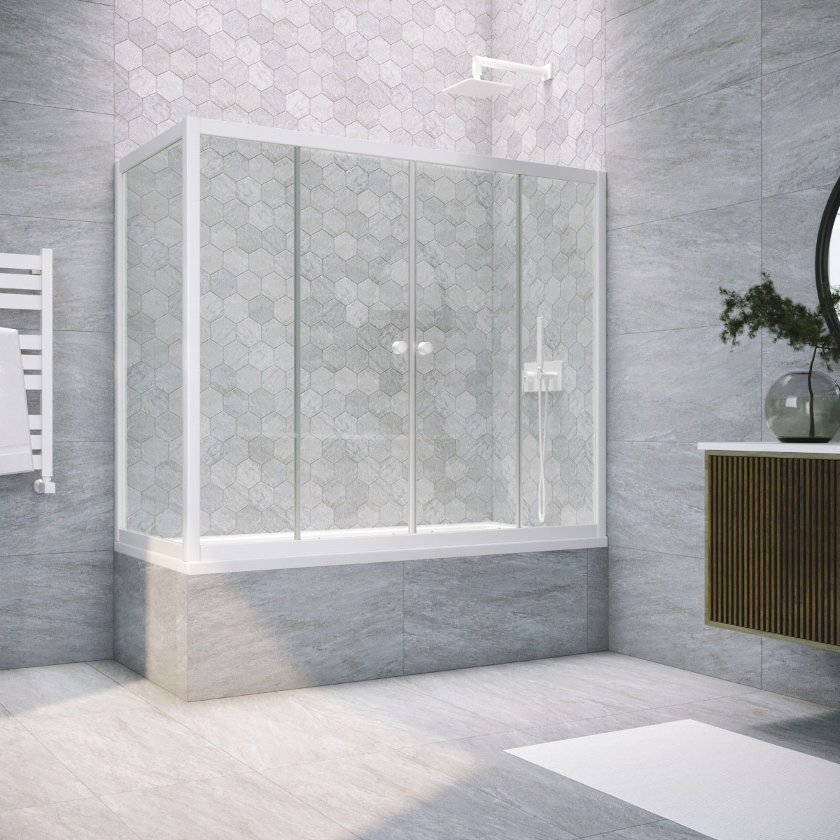 Шторка на ванну Vegas Glass Z2V+ZVF NOVO 175*80 01 01, профиль белый, стекло прозрачное
