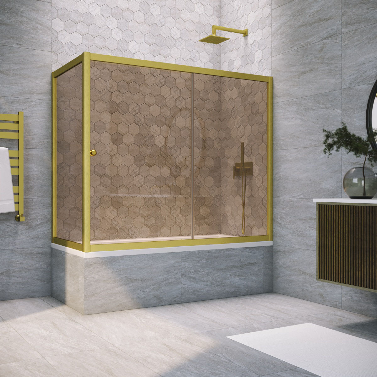 Шторка на ванну Vegas Glass  ZV+ZVF NOVO 190*80 03 05, профиль золото матовое, стекло бронза