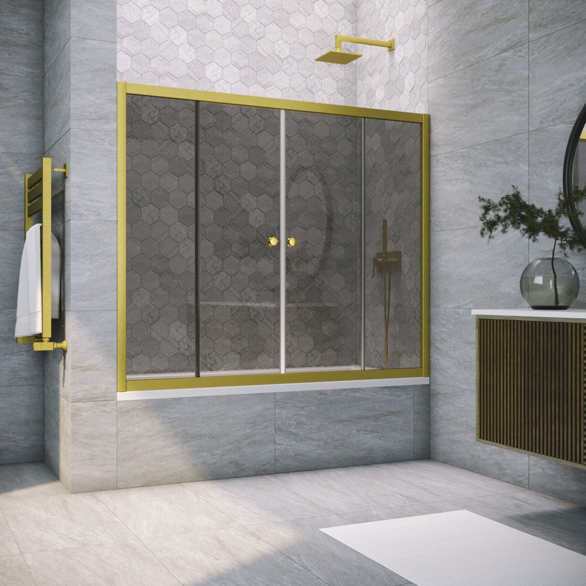 Шторка на ванну Vegas Glass Z2V NOVO 180 03 07, профиль золото матовое, стекло графит