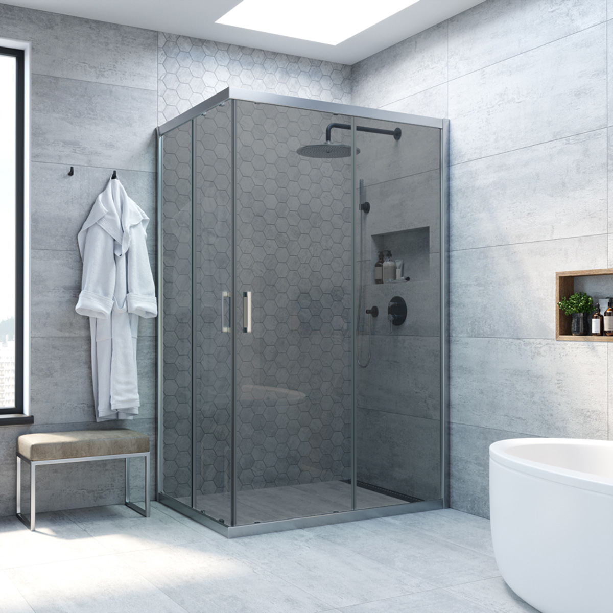 Душевой уголок Vegas Glass ZA-F NOVO h2000 110*70 07 07, профиль матовый хром, стекло графит