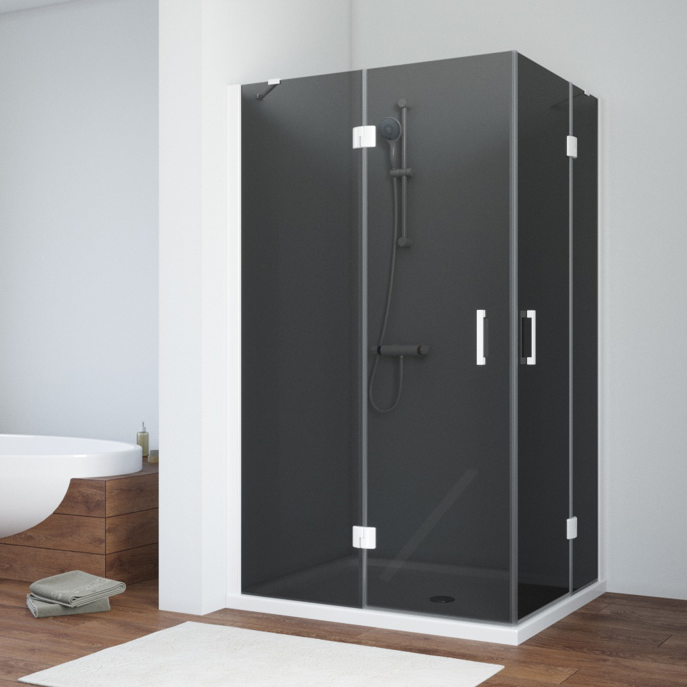 Душевой уголок Vegas Glass AFA-F NOVO 90*80 01 07 L, профиль белый, стекло графит