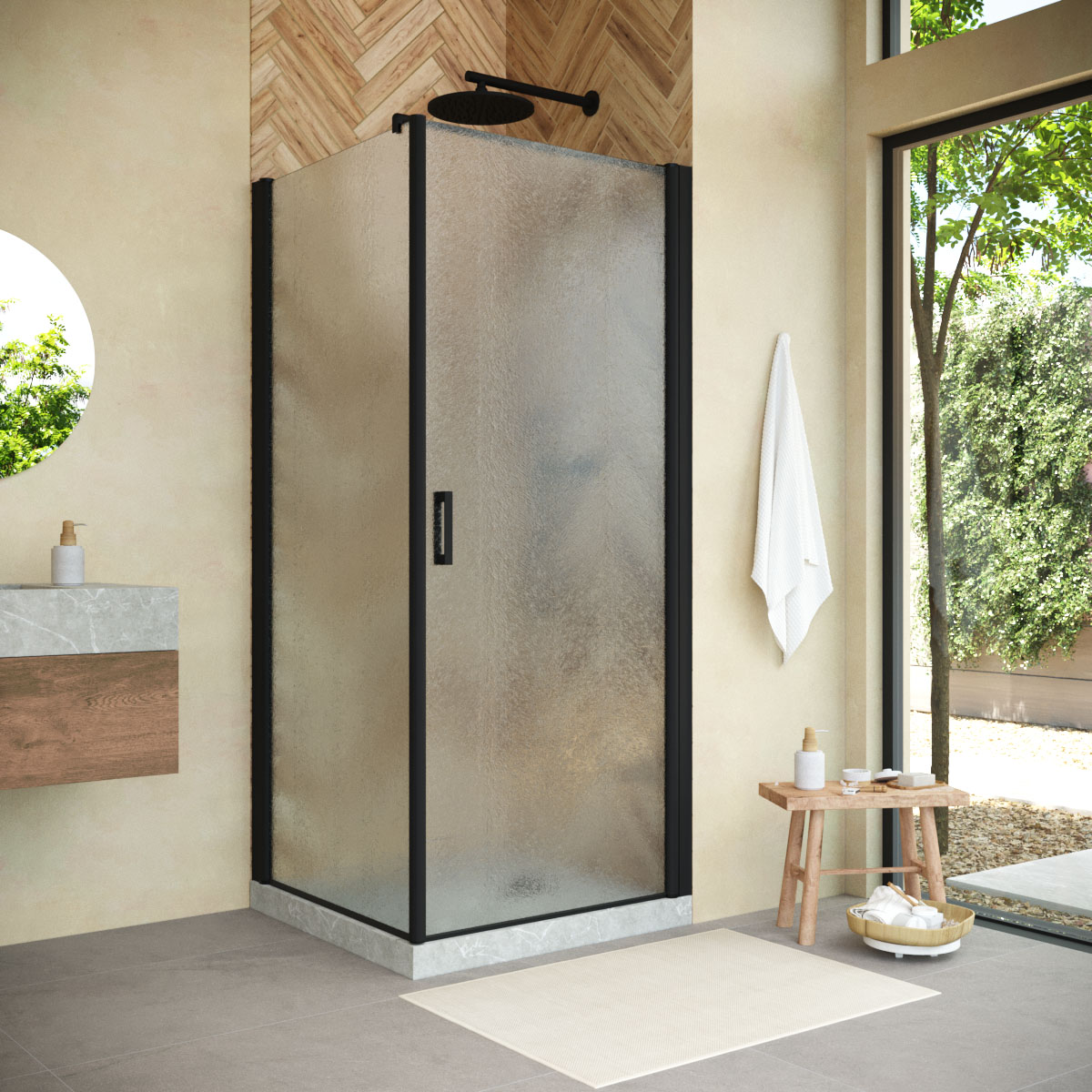 Душевой уголок Vegas Glass EP-FIS NOVO 80*100 02М 02 R, профиль черный матовый, стекло шиншилла