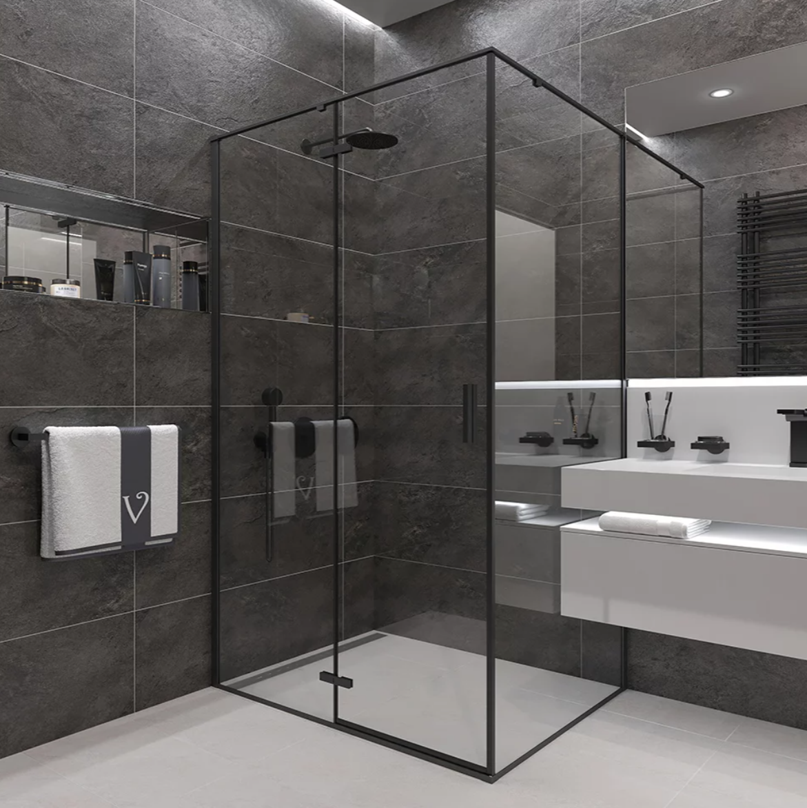 Душевой уголок Veconi Rovigo RV-073B 80x90, профиль черный