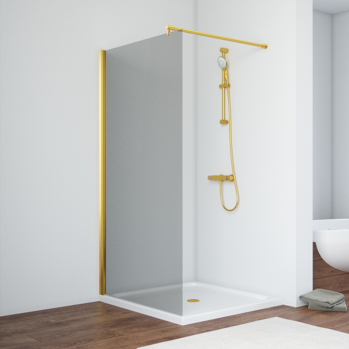 Душевая перегородка Vegas Glass EAF NOVO 106 09 07, профиль золото глянцевое, стекло графит