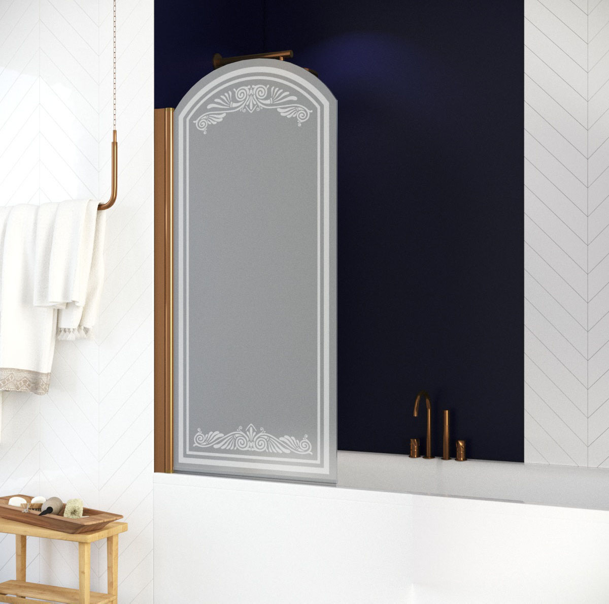 Шторка на ванну Vegas Glass EV ARC 76 05 В10+В10 L, профиль бронза, стекло сатин