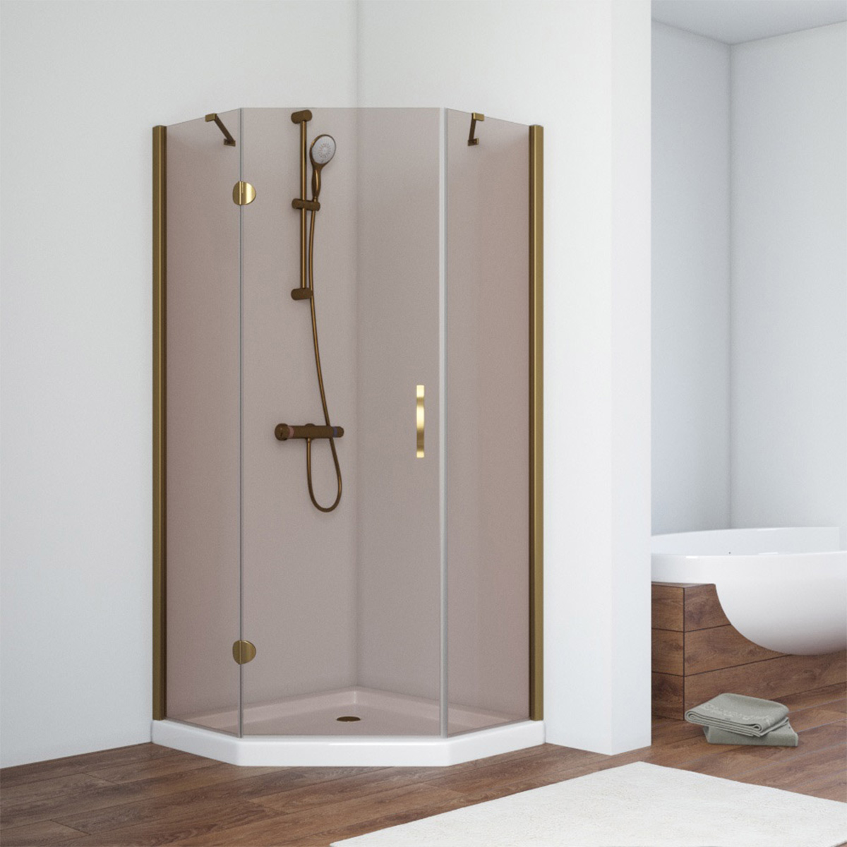 Душевой уголок Vegas Glass AFA-Pen NOVO 100 05 05 L, профиль бронза, стекло бронза