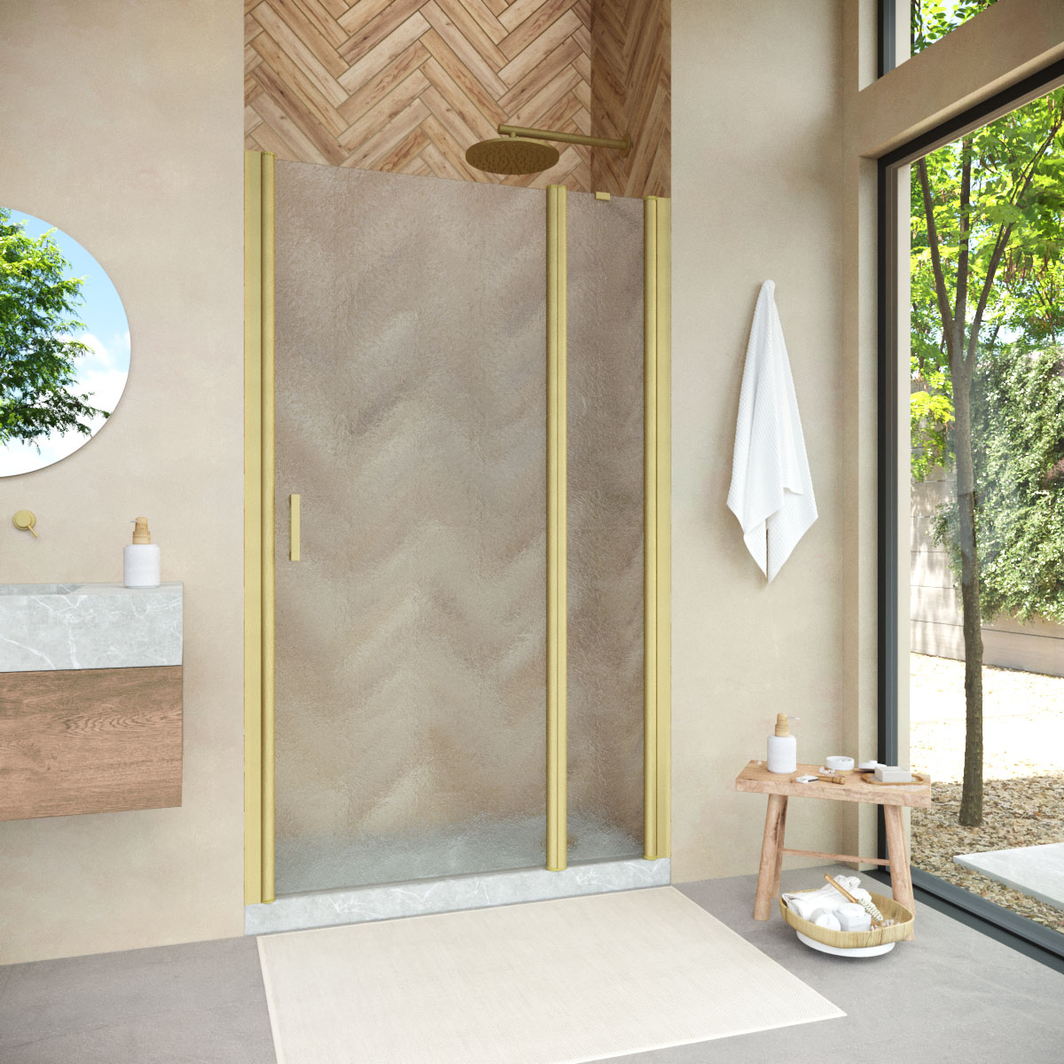 Душевая дверь в нишу Vegas Glass  EP-F-1 NOVO 155 03 02 R, профиль золото матовое, стекло шиншилла