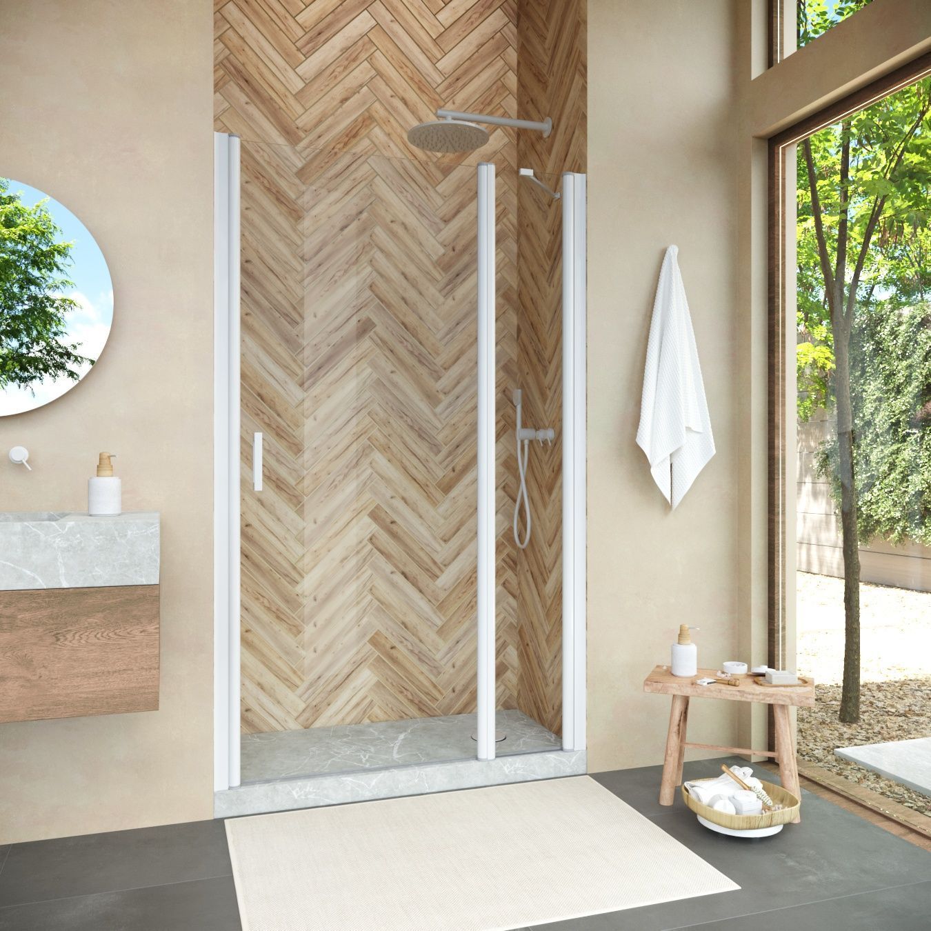 Душевая дверь в нишу Vegas Glass EP-F-1 NOVO 120 01 crystalvision R профиль белый, стекло crystalvision