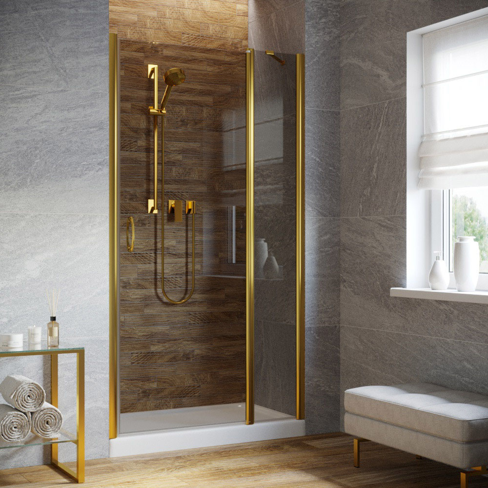 Душевая дверь в нишу Vegas Glass EP-F-1 LUX 155 09 07 R, профиль золото глянцевое, стекло графит