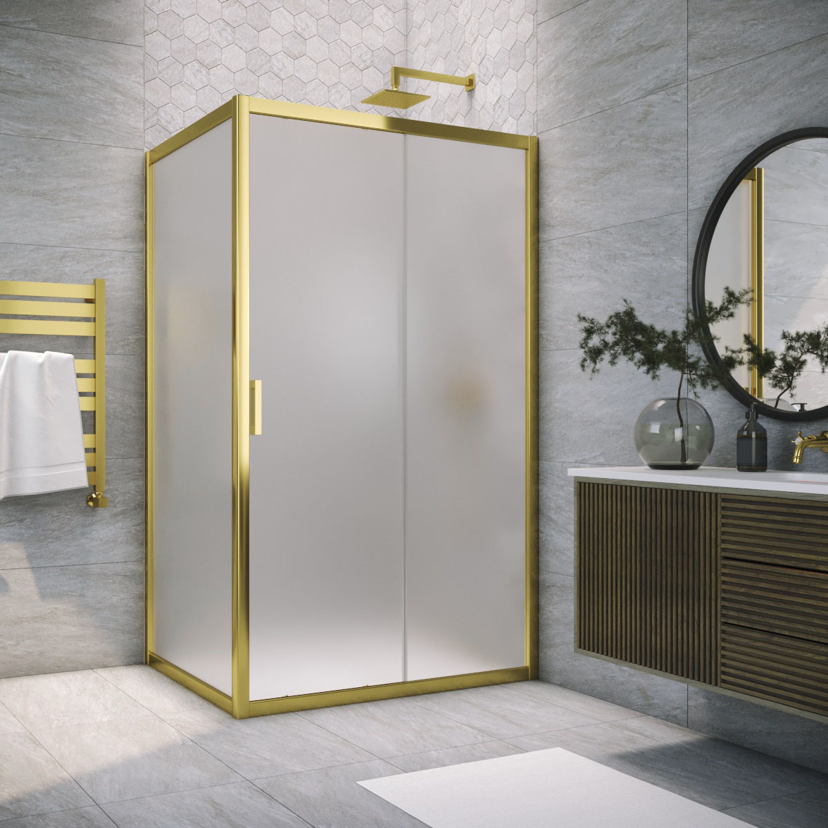 Душевой уголок Vegas Glass ZP+ZPV TUR NOVO 100*85 09 10, профиль золото глянцевое, стекло сатин