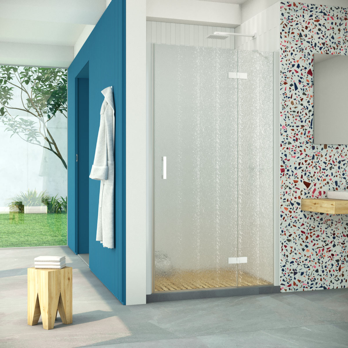 Душевая дверь в нишу Vegas Glass  AFP Retta 100 01 02 R, профиль белый, стекло шиншилла