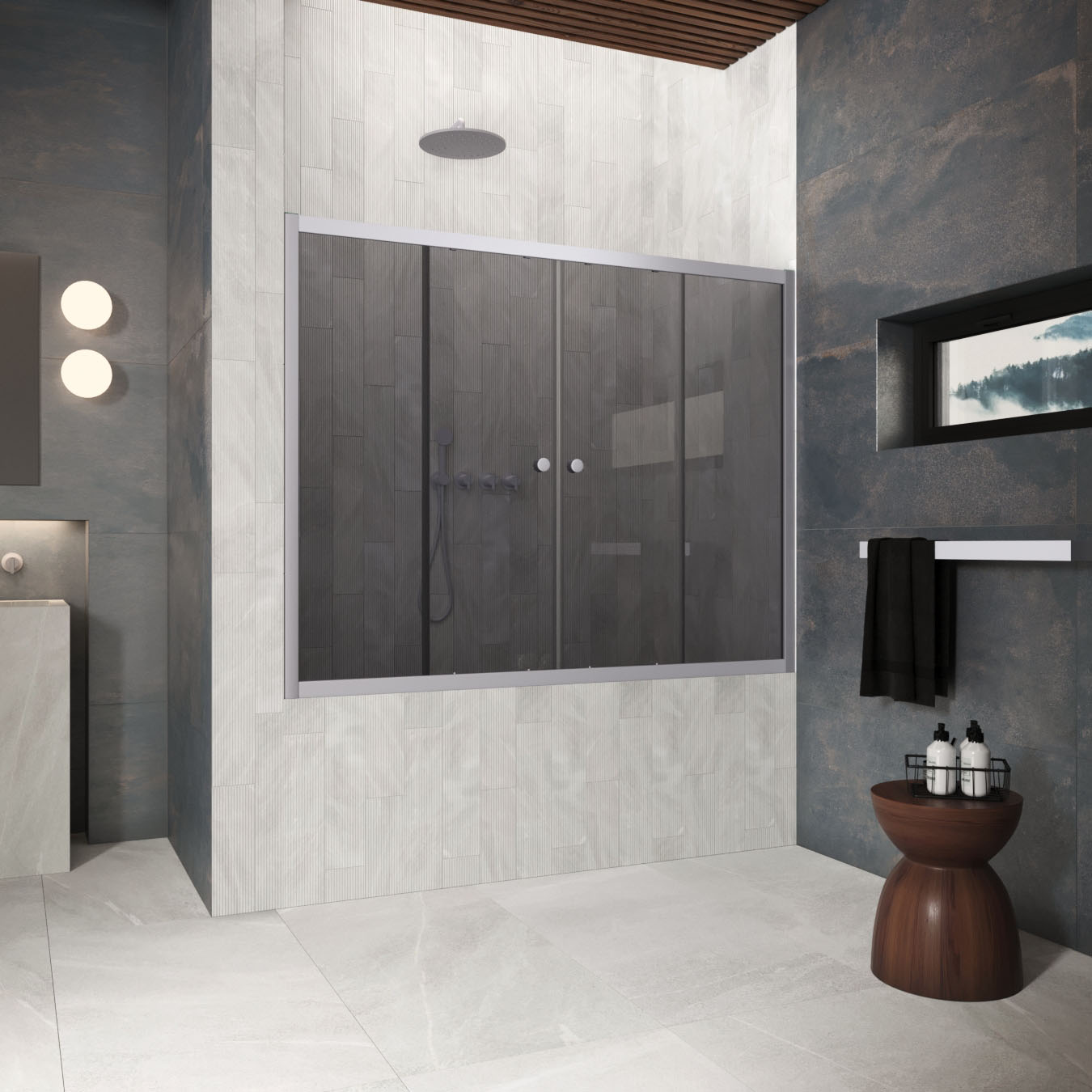 Шторка на ванну Vegas Glass  Z2V Protec 200 07 07, профиль матовый хром, стекло графит