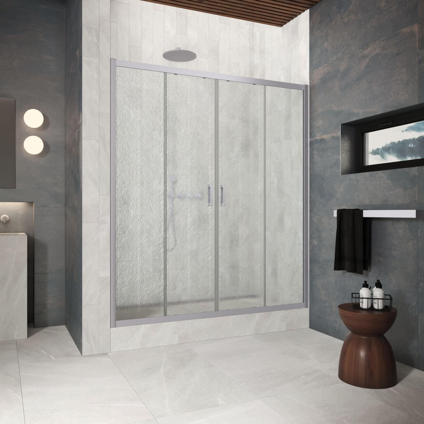 Душевая дверь в нишу Vegas Glass  Z2P Protec h1900 190 07 02, профиль матовый хром, стекло шиншилла