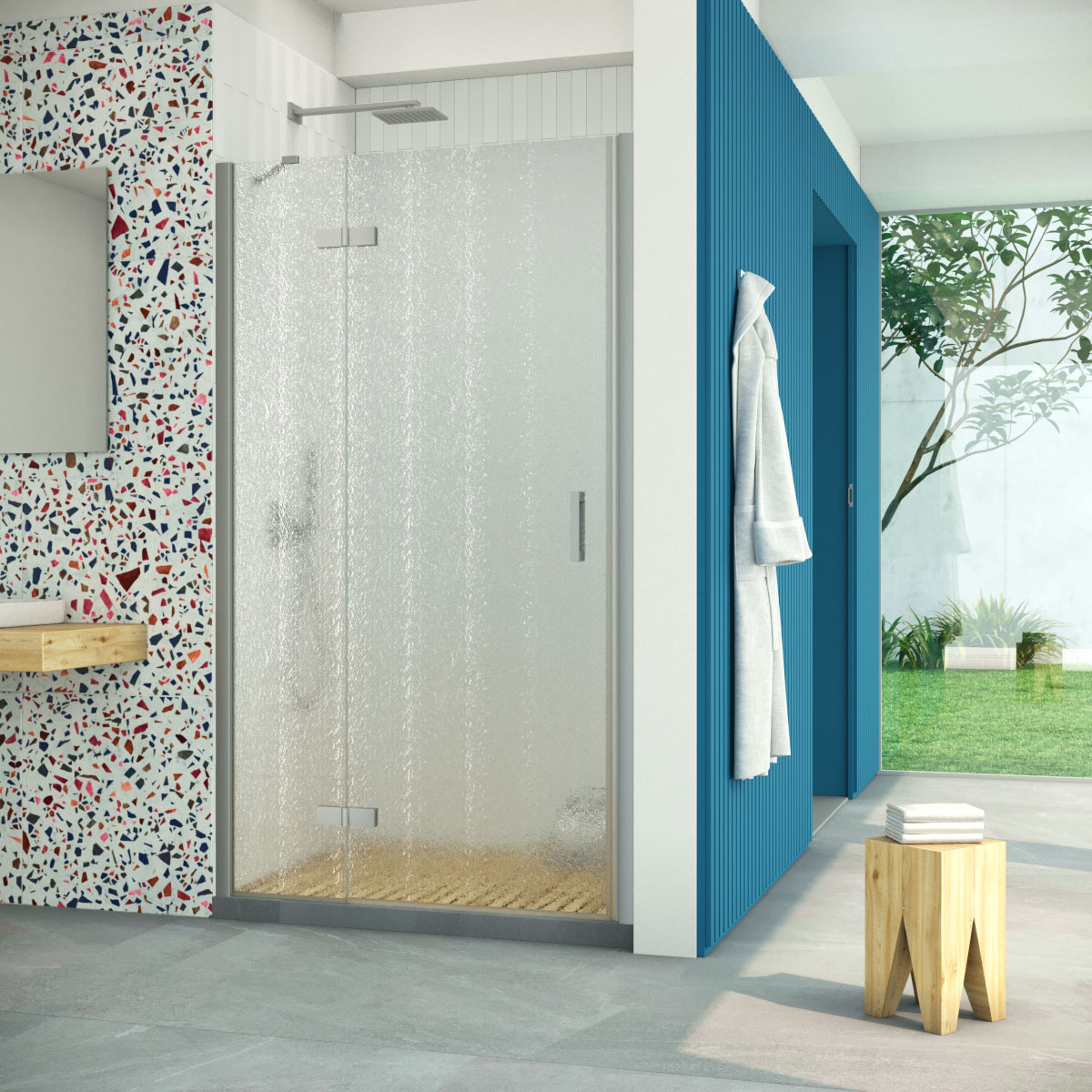 Душевая дверь в нишу Vegas Glass  AFP Retta 100 07 02 L, профиль матовый хром, стекло шиншилла