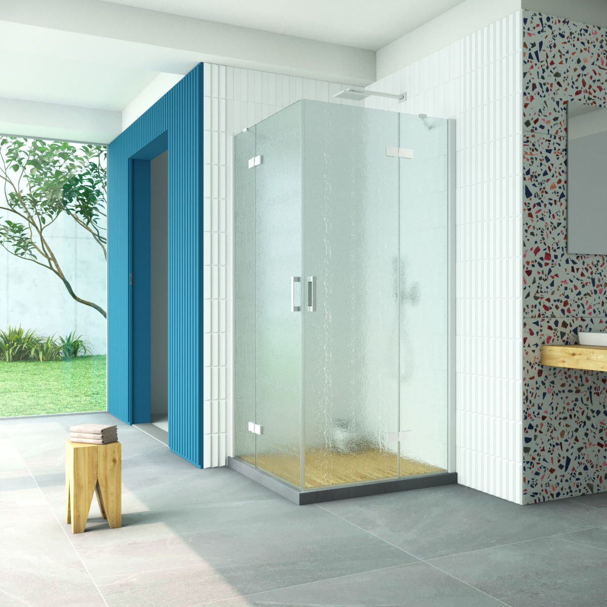 Душевой уголок Vegas Glass AFA Retta 90 01 02, профиль белый, стекло шиншилла