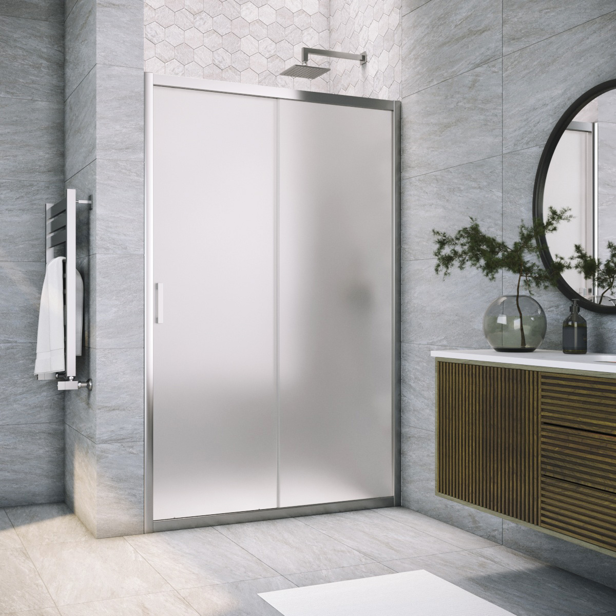 Душевая дверь в нишу Vegas Glass ZP TUR NOVO h1900 165 08 10, профиль глянцевый хром, стекло сатин