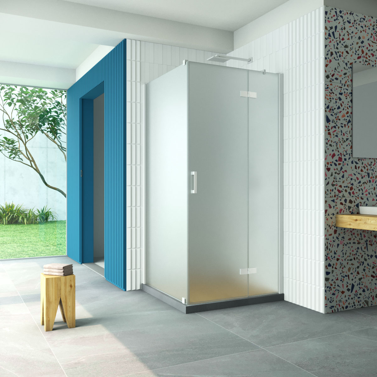 Душевой уголок Vegas Glass AFP-Fis Retta 110*100 01 10 R, профиль белый стекло сатин