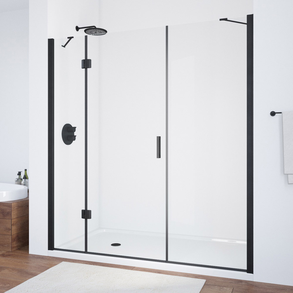 Душевая дверь в нишу Vegas Glass AFP-F NOVO 160 02М 01 L, профиль черный матовый, стекло прозрачное