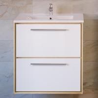 Тумба под раковину Raval Frame 60 белая, дуб сонома, подвесная