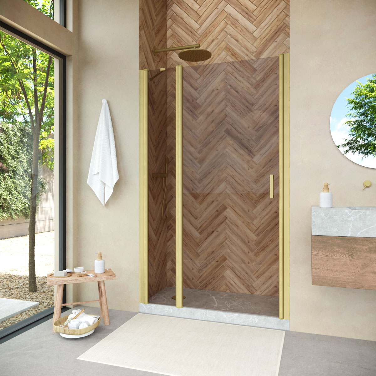 Душевая дверь в нишу Vegas Glass  EP-F-1 NOVO 135 03 05 L, профиль золото матовое, стекло бронза