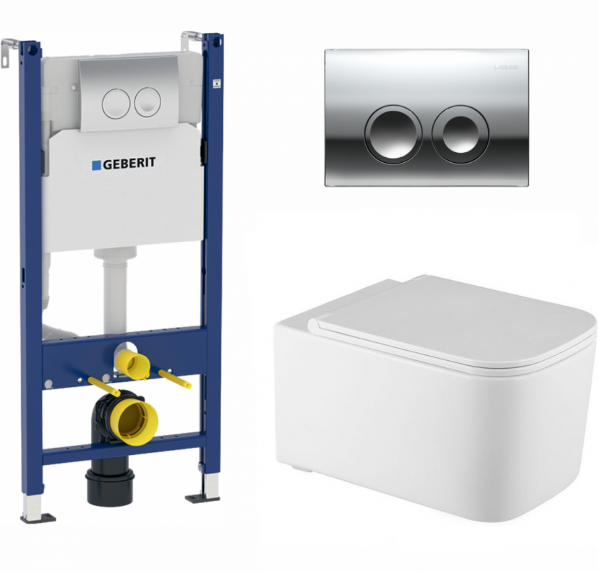 Инсталляция Geberit Duofix Delta 458.163.21.1 с кнопкой + унитаз подвесной  Vincea Ultra Rimless VT1-32