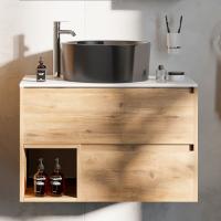 Тумба с раковиной Stworki Карлстад 75 дуб рустикальный, простоун беж, Rotenburg 40 черная