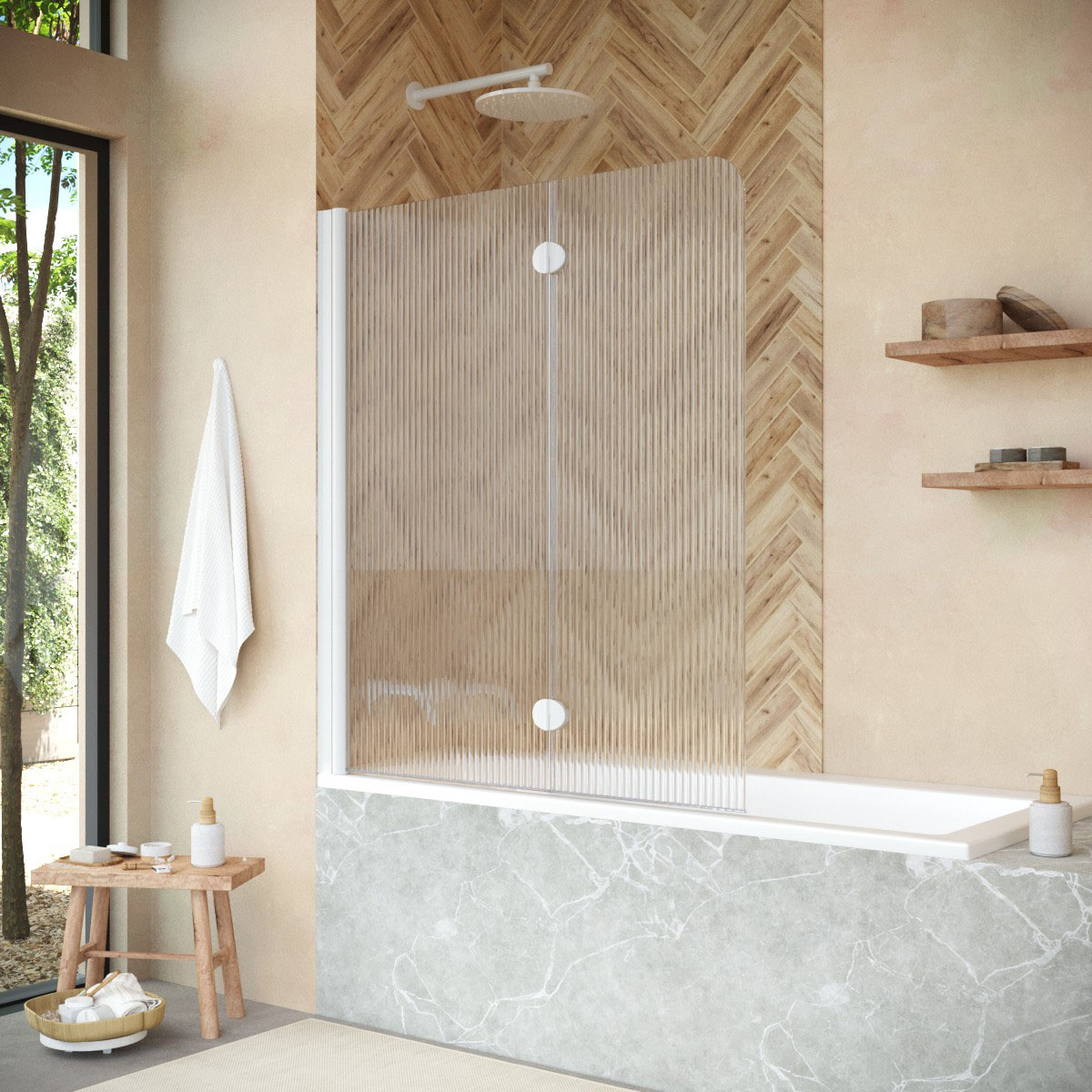 Шторка на ванну Vegas Glass  E2V NOVO 120 01 Moru L, профиль белый, стекло Moru