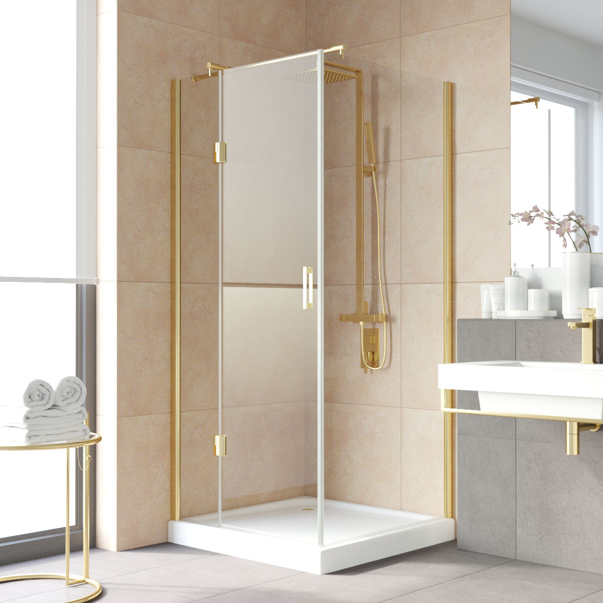 Душевой уголок Vegas Glass AFP-Fis LUX 120 09 crystalvision L, профиль золото глянцевое, стекло crystalvision